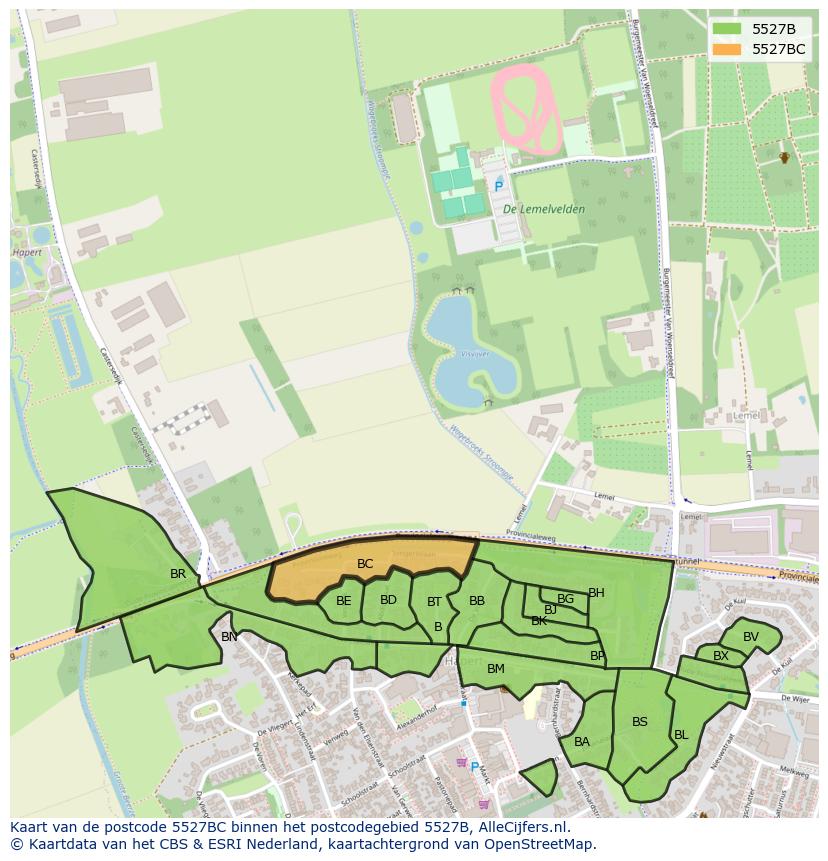 Afbeelding van het postcodegebied 5527 BC op de kaart.