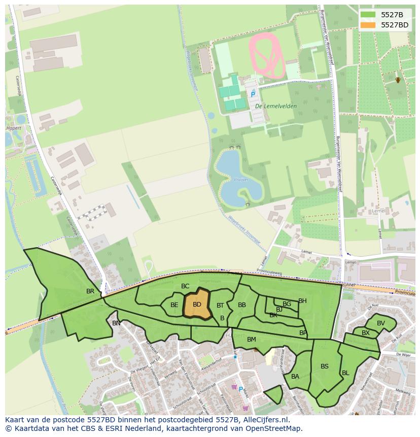 Afbeelding van het postcodegebied 5527 BD op de kaart.