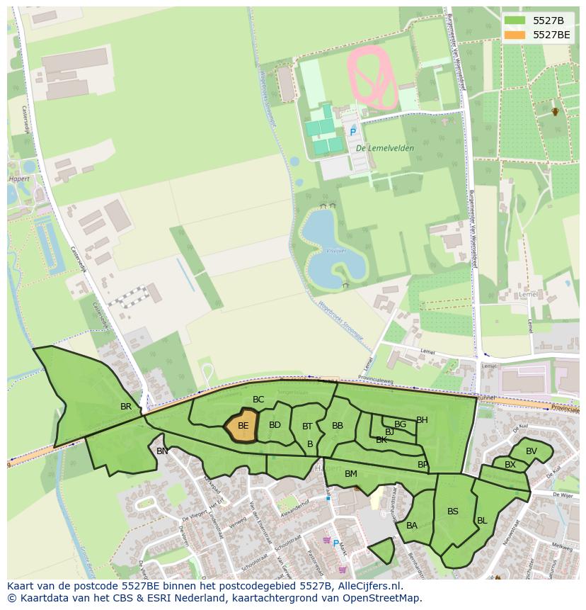 Afbeelding van het postcodegebied 5527 BE op de kaart.