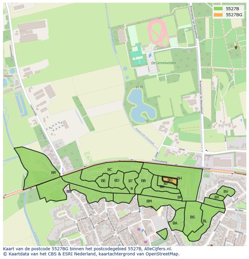 Afbeelding van het postcodegebied 5527 BG op de kaart.