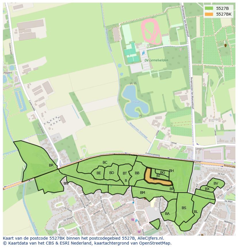 Afbeelding van het postcodegebied 5527 BK op de kaart.
