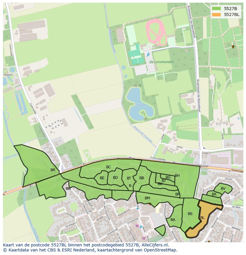Afbeelding van het postcodegebied 5527 BL op de kaart.