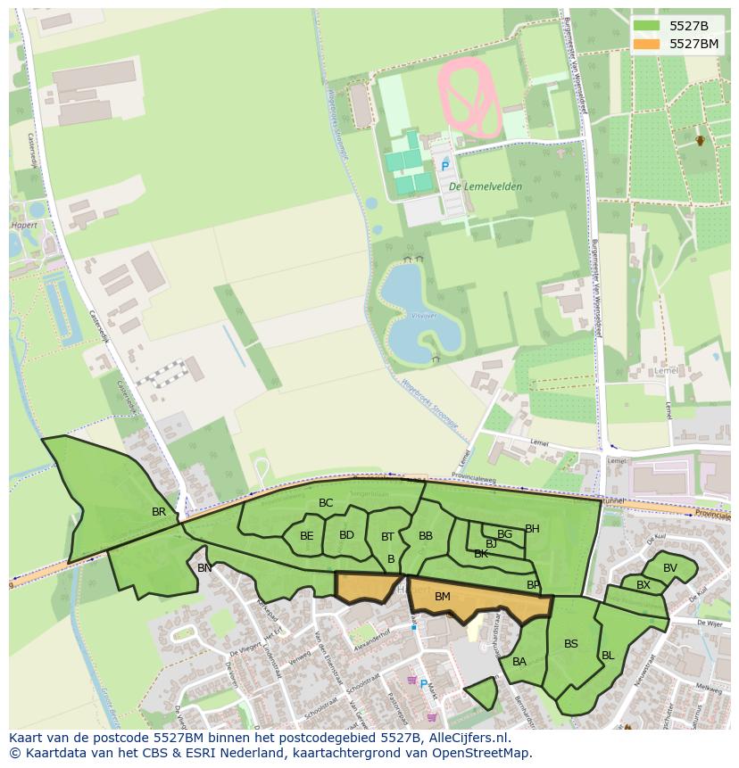 Afbeelding van het postcodegebied 5527 BM op de kaart.