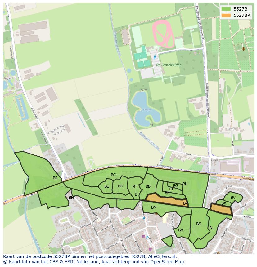 Afbeelding van het postcodegebied 5527 BP op de kaart.