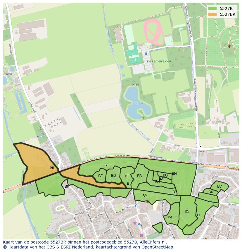 Afbeelding van het postcodegebied 5527 BR op de kaart.