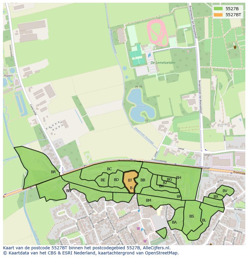 Afbeelding van het postcodegebied 5527 BT op de kaart.