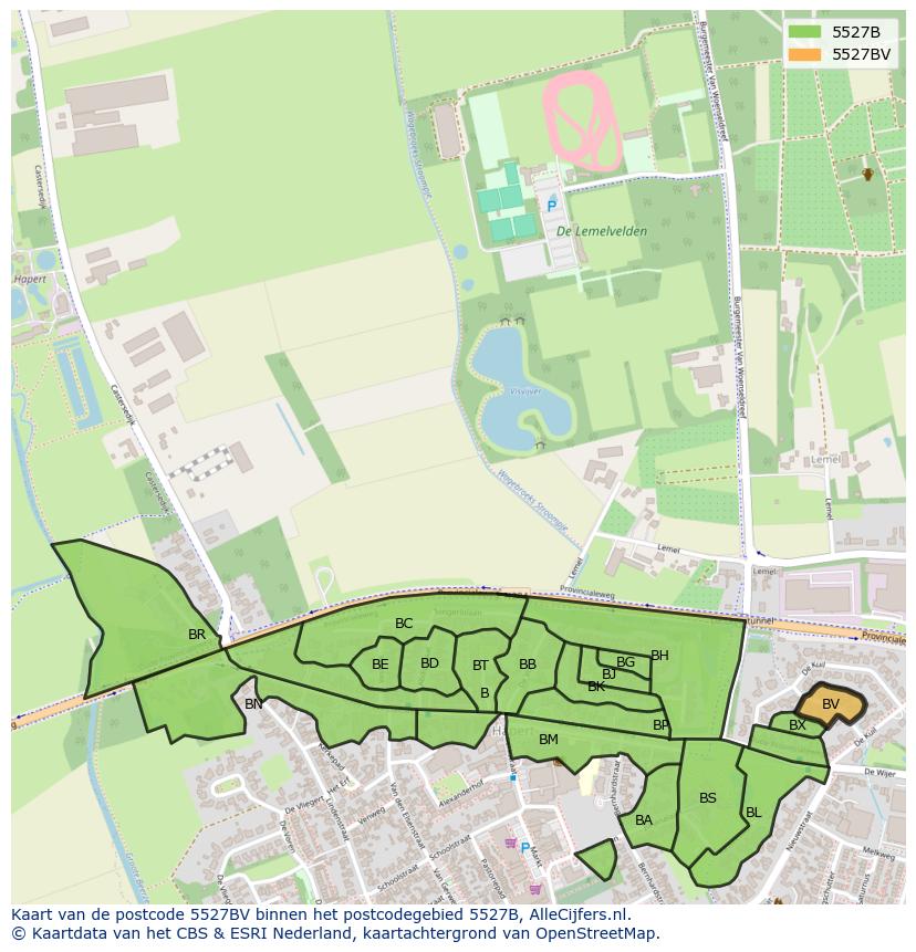 Afbeelding van het postcodegebied 5527 BV op de kaart.