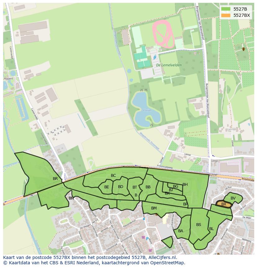 Afbeelding van het postcodegebied 5527 BX op de kaart.