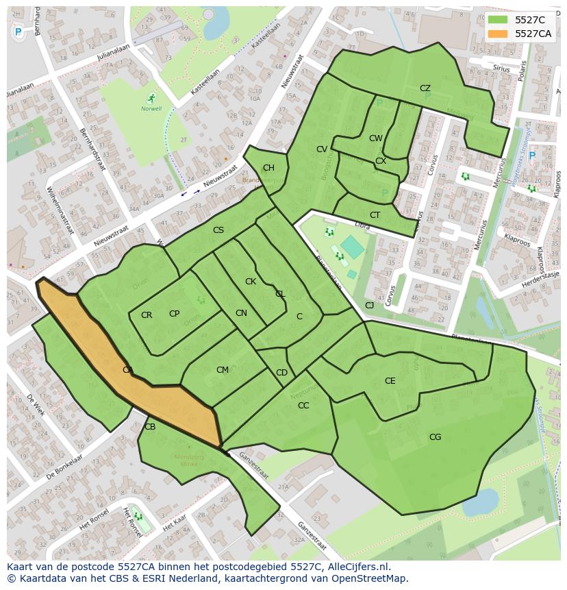 Afbeelding van het postcodegebied 5527 CA op de kaart.