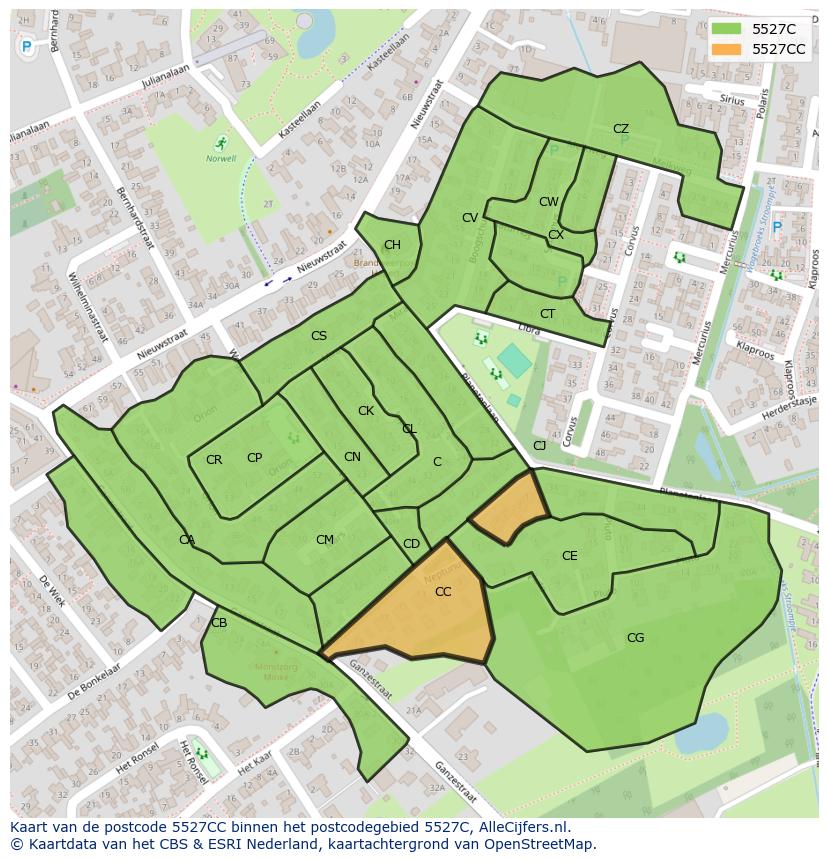 Afbeelding van het postcodegebied 5527 CC op de kaart.