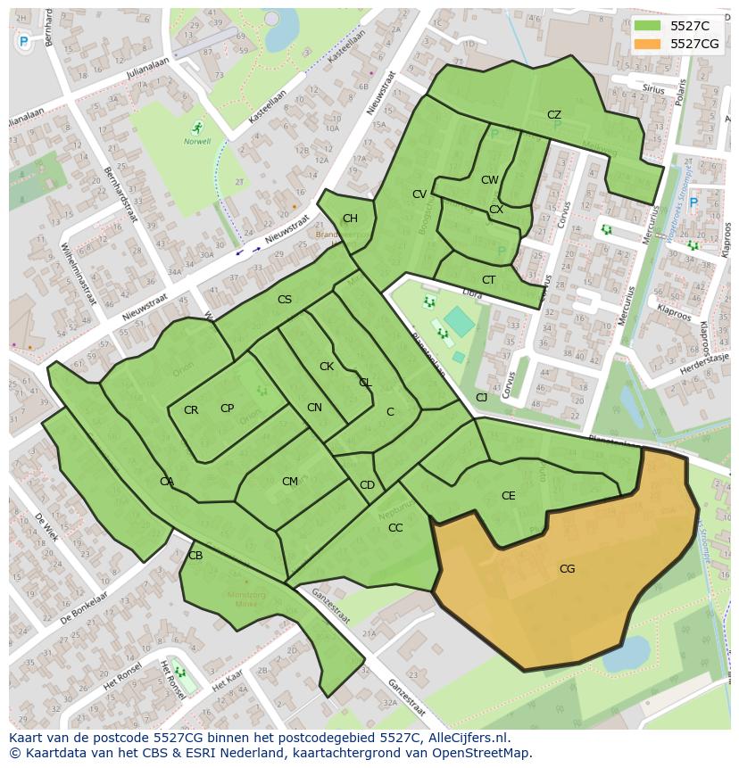 Afbeelding van het postcodegebied 5527 CG op de kaart.