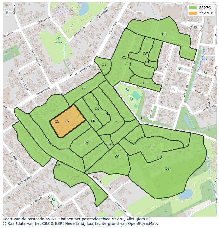 Afbeelding van het postcodegebied 5527 CP op de kaart.