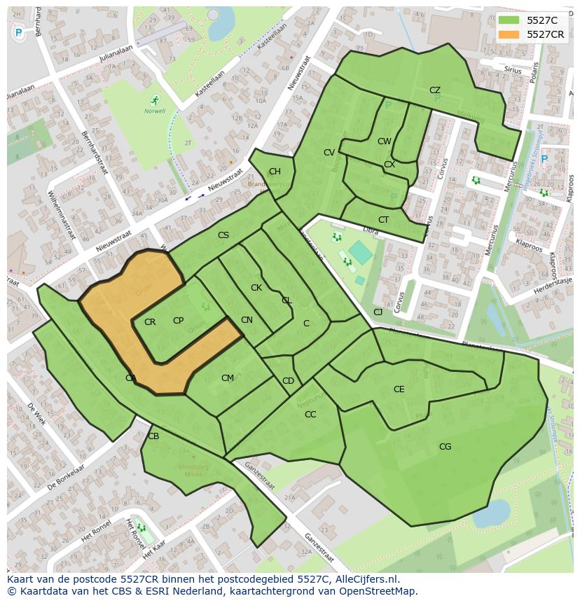Afbeelding van het postcodegebied 5527 CR op de kaart.