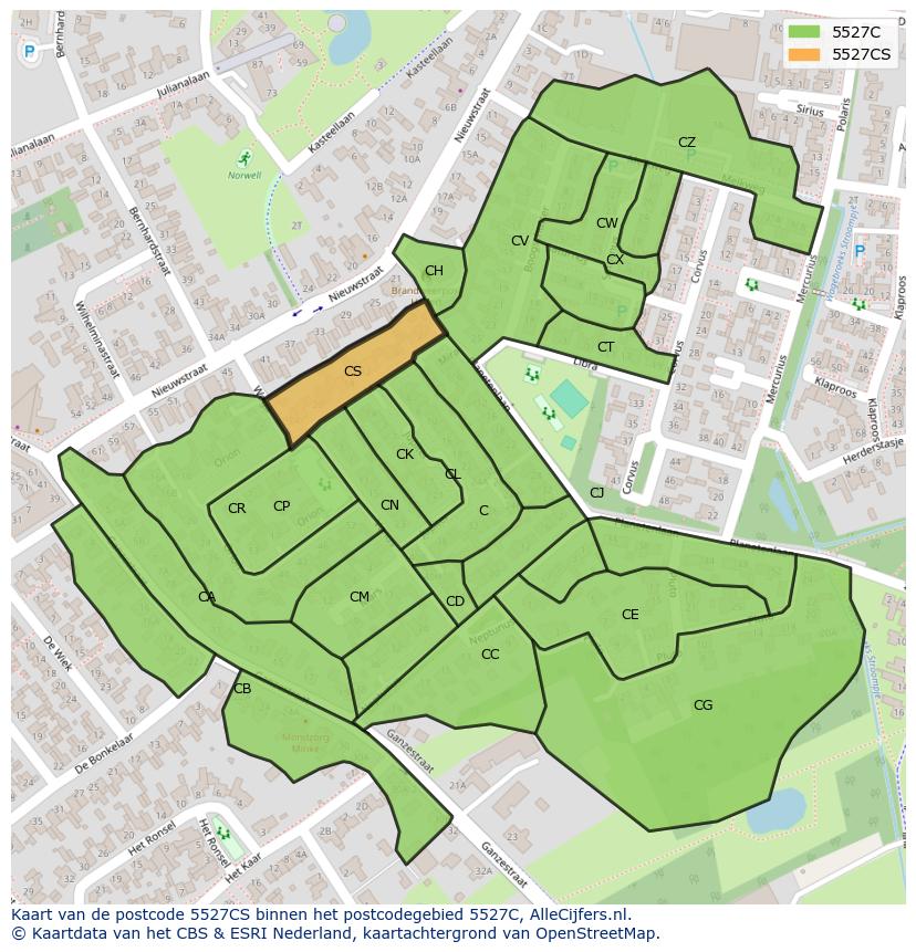 Afbeelding van het postcodegebied 5527 CS op de kaart.