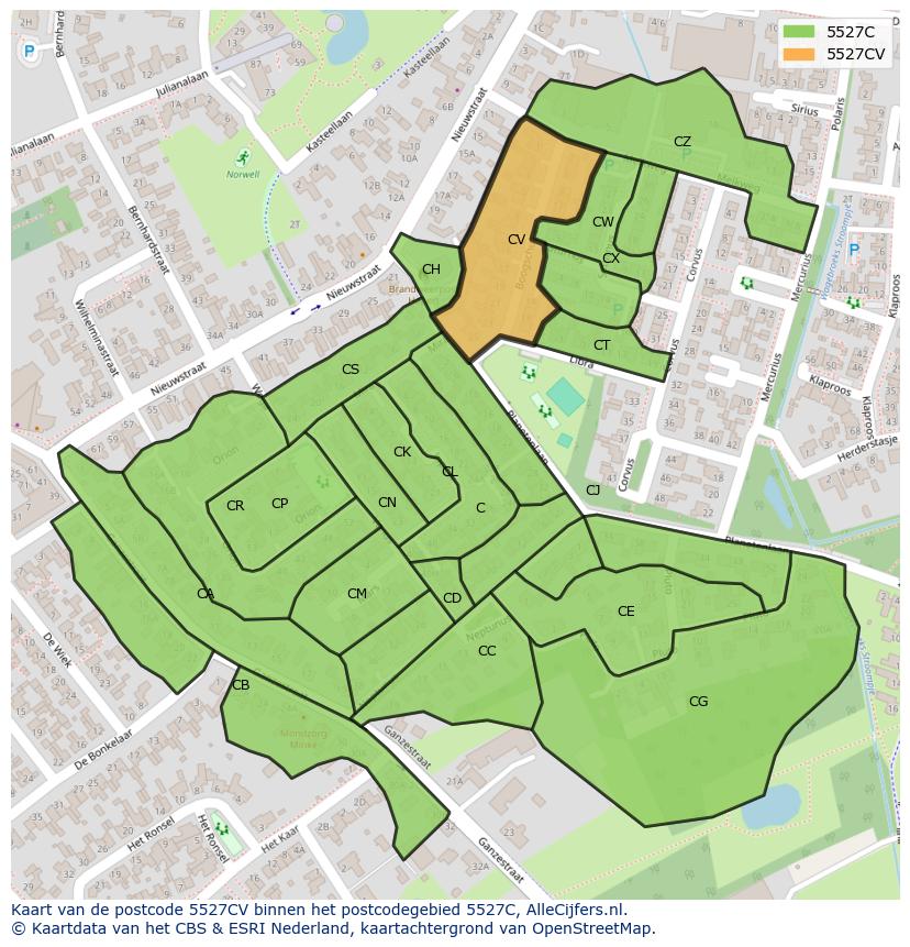 Afbeelding van het postcodegebied 5527 CV op de kaart.