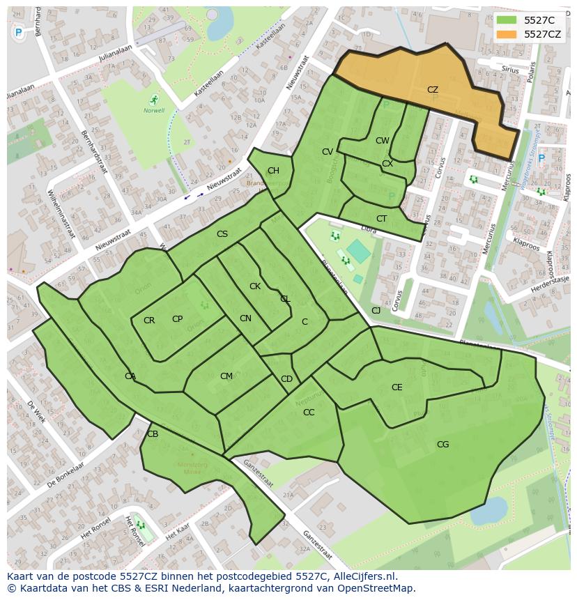 Afbeelding van het postcodegebied 5527 CZ op de kaart.