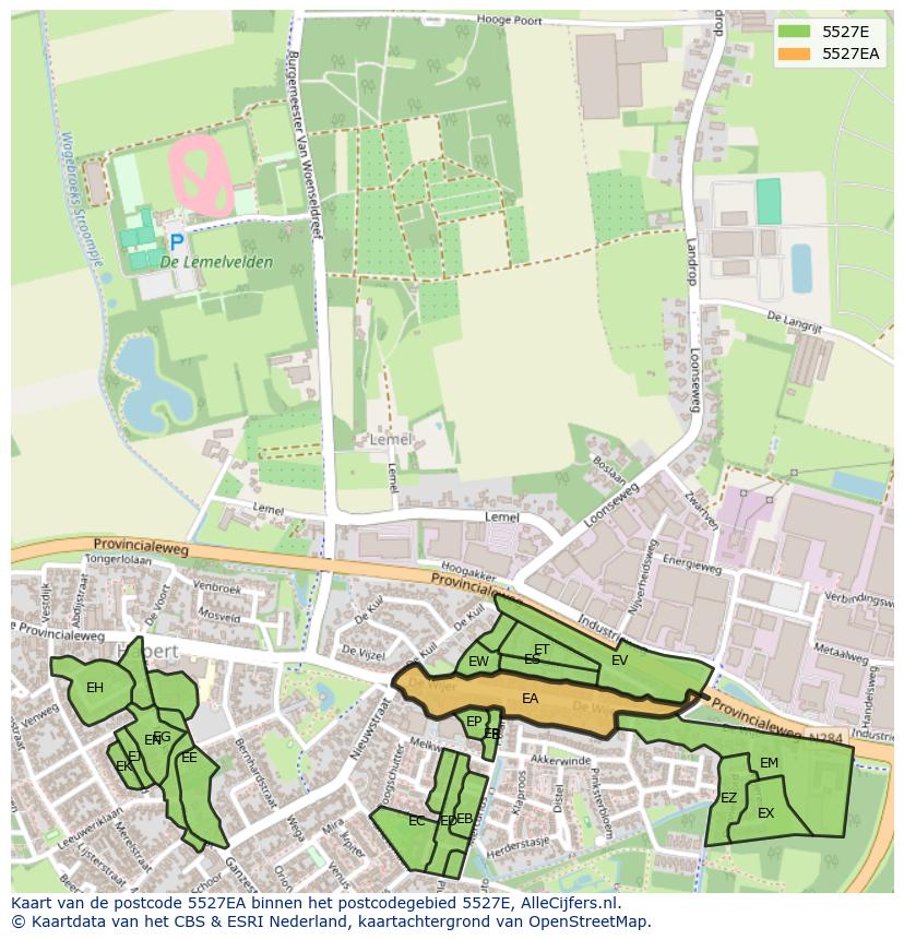 Afbeelding van het postcodegebied 5527 EA op de kaart.