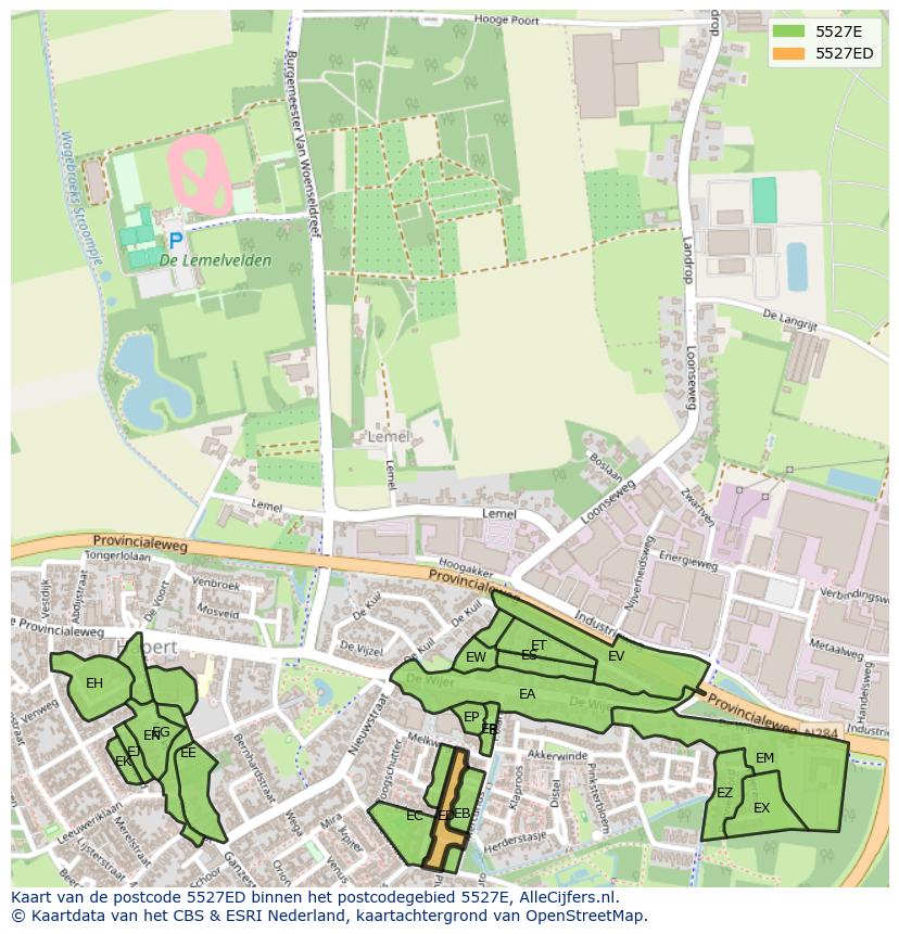 Afbeelding van het postcodegebied 5527 ED op de kaart.