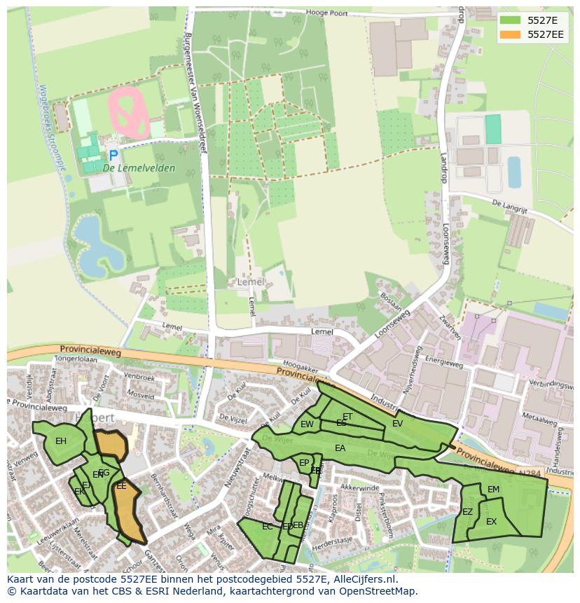 Afbeelding van het postcodegebied 5527 EE op de kaart.