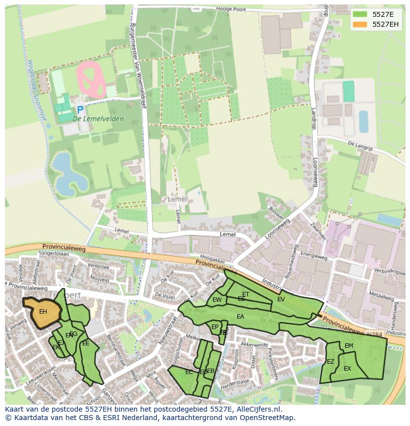 Afbeelding van het postcodegebied 5527 EH op de kaart.