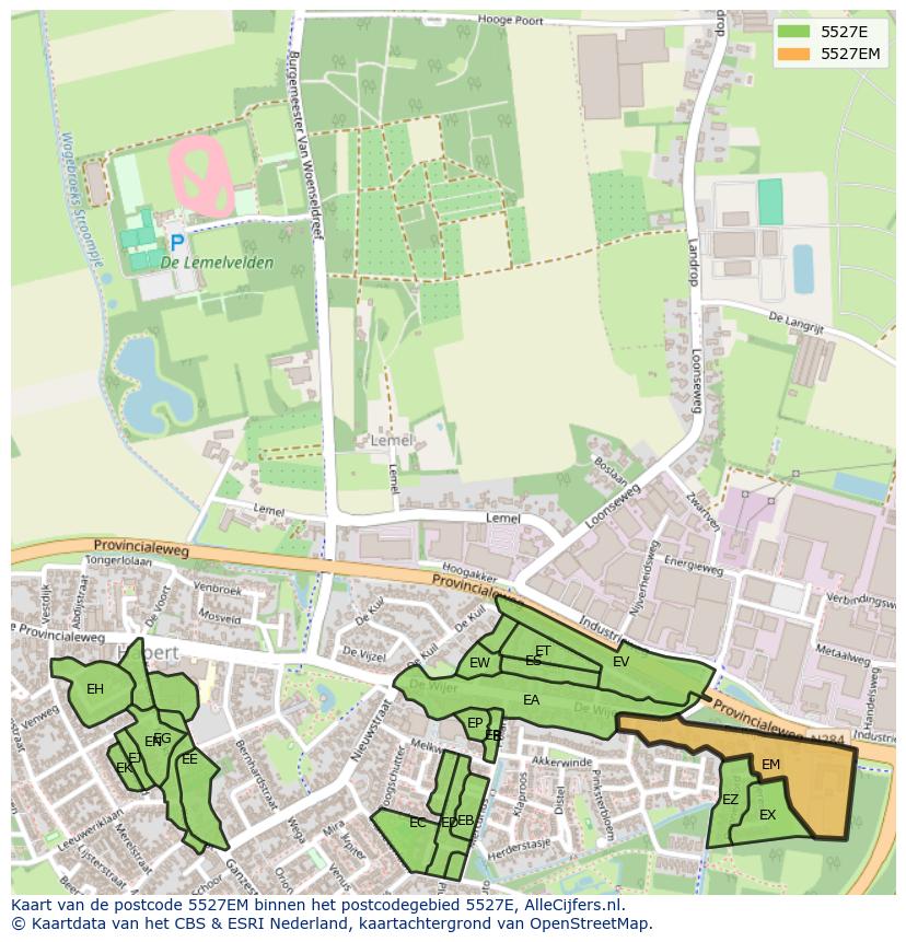 Afbeelding van het postcodegebied 5527 EM op de kaart.