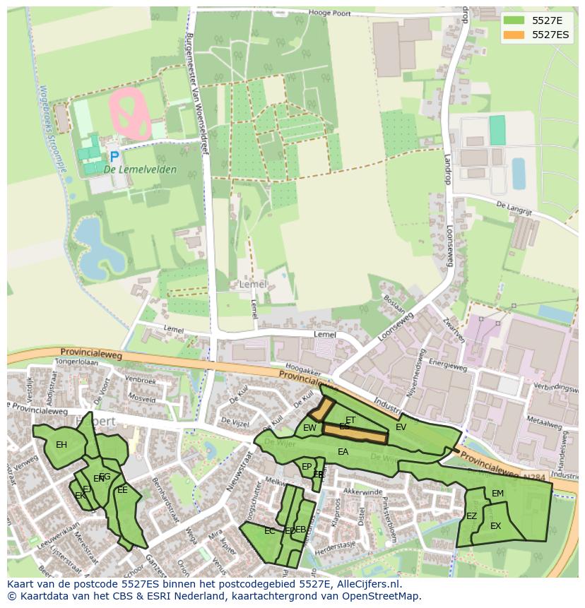 Afbeelding van het postcodegebied 5527 ES op de kaart.