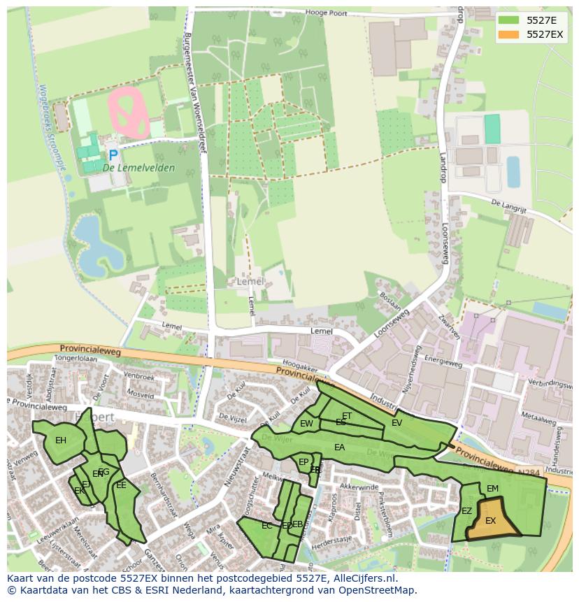 Afbeelding van het postcodegebied 5527 EX op de kaart.