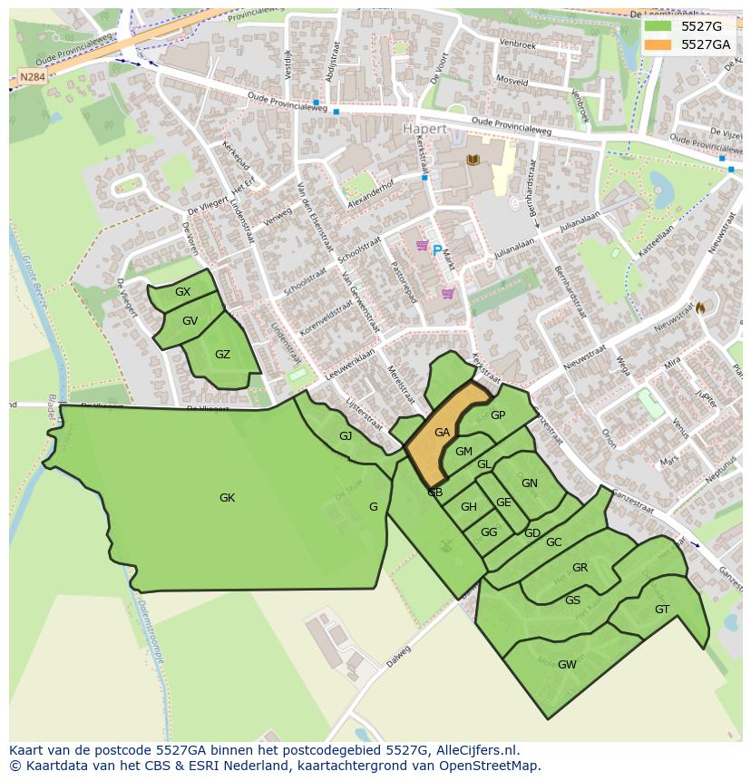 Afbeelding van het postcodegebied 5527 GA op de kaart.