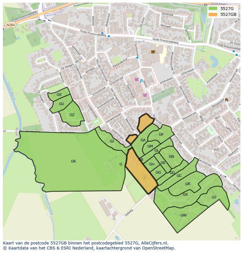 Afbeelding van het postcodegebied 5527 GB op de kaart.