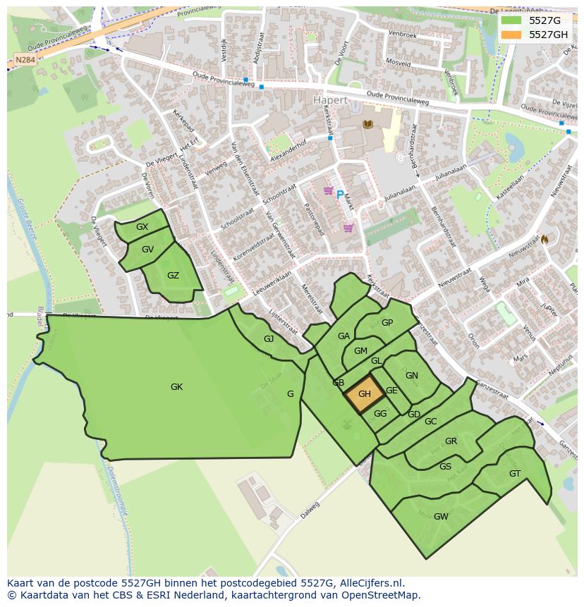 Afbeelding van het postcodegebied 5527 GH op de kaart.