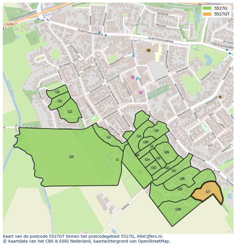 Afbeelding van het postcodegebied 5527 GT op de kaart.