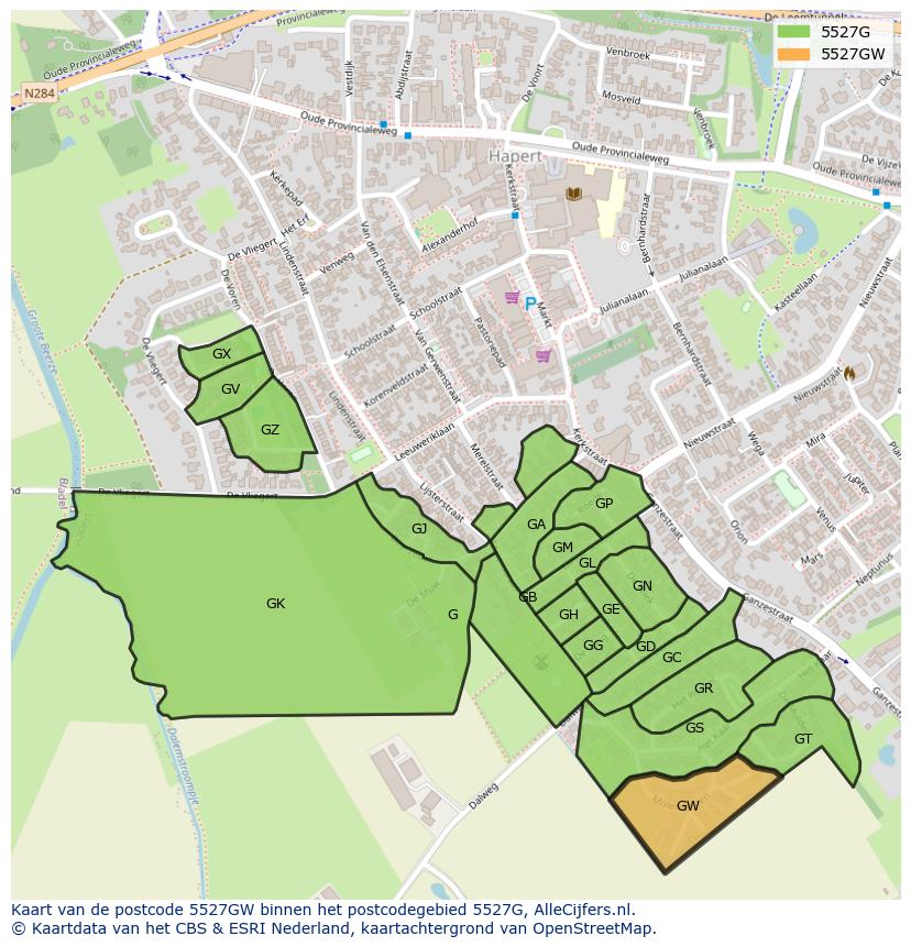 Afbeelding van het postcodegebied 5527 GW op de kaart.
