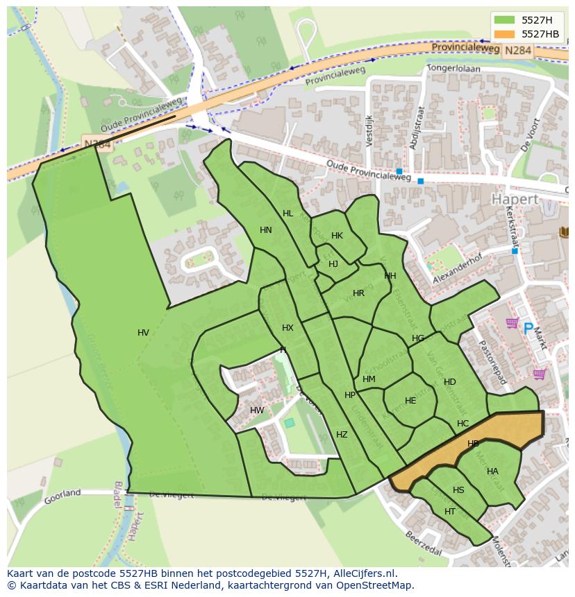 Afbeelding van het postcodegebied 5527 HB op de kaart.