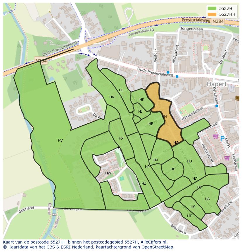 Afbeelding van het postcodegebied 5527 HH op de kaart.