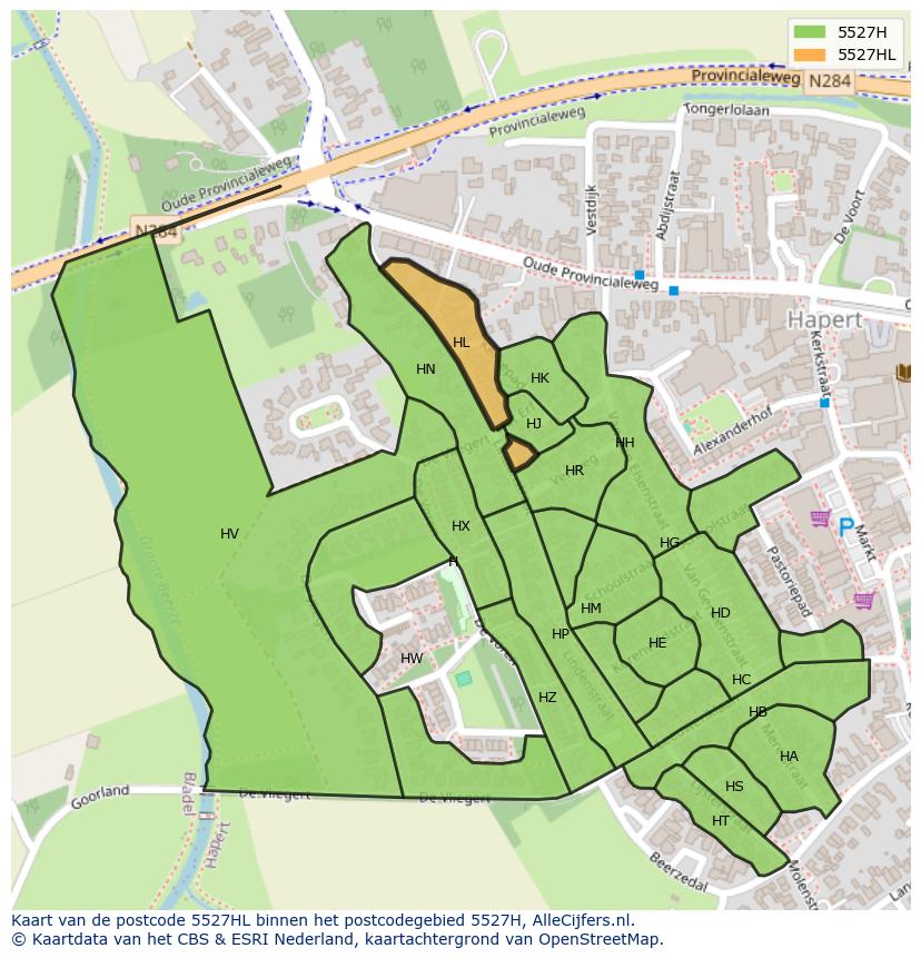 Afbeelding van het postcodegebied 5527 HL op de kaart.