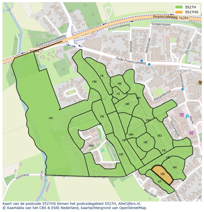 Afbeelding van het postcodegebied 5527 HS op de kaart.