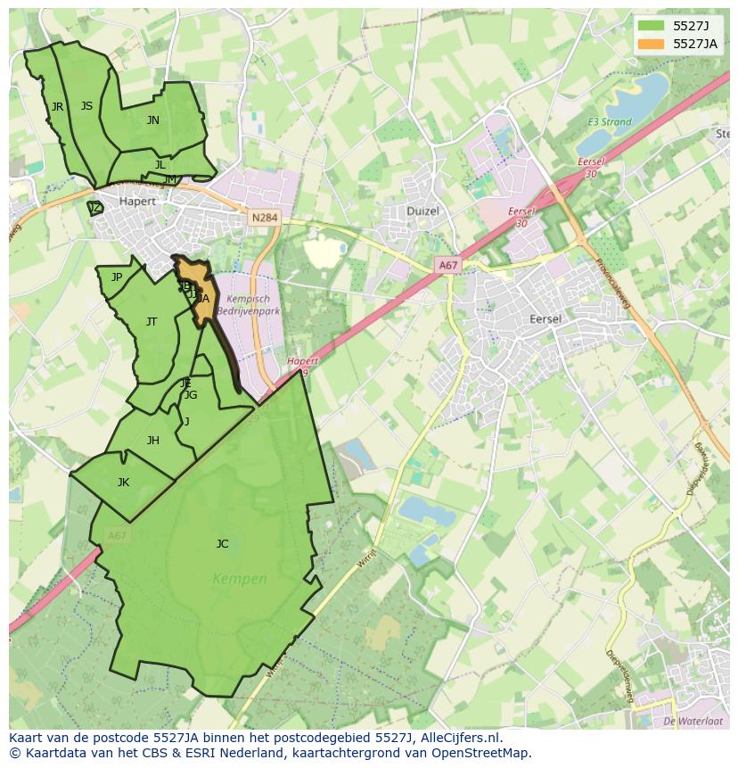 Afbeelding van het postcodegebied 5527 JA op de kaart.