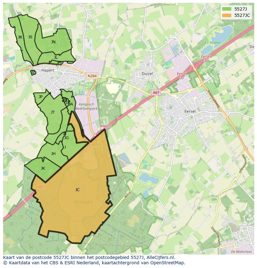 Afbeelding van het postcodegebied 5527 JC op de kaart.