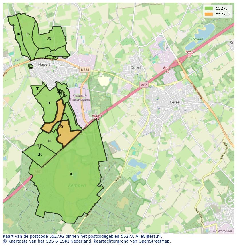 Afbeelding van het postcodegebied 5527 JG op de kaart.