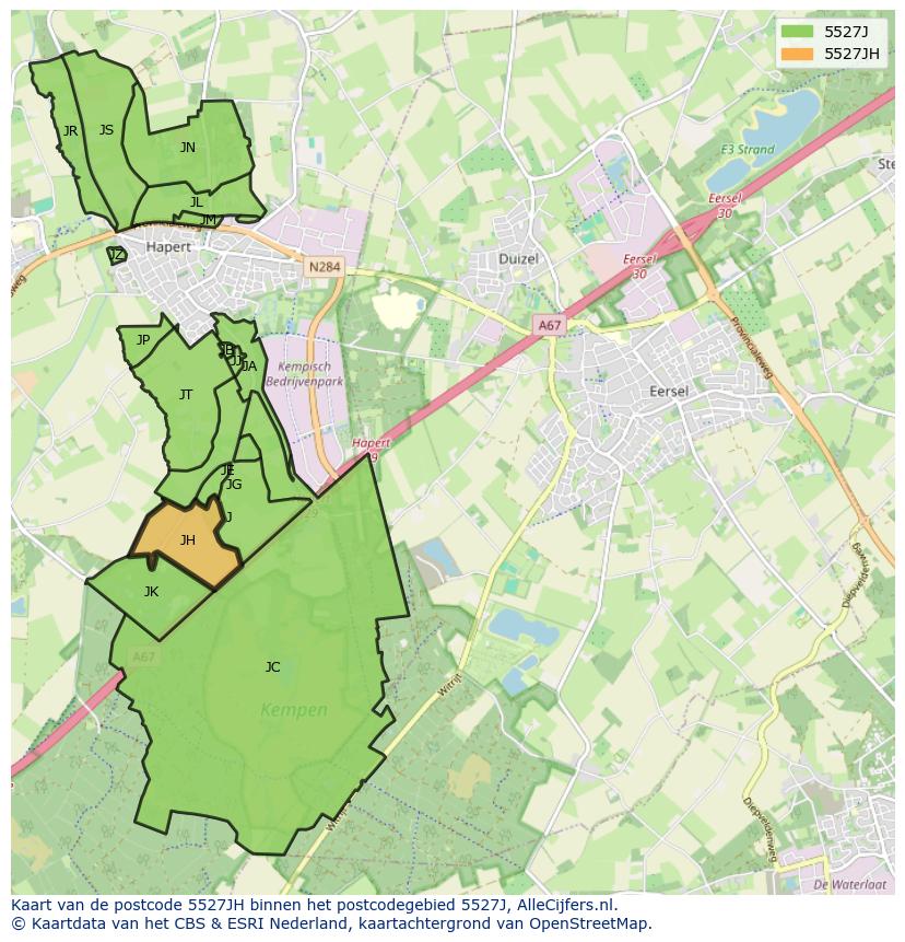Afbeelding van het postcodegebied 5527 JH op de kaart.