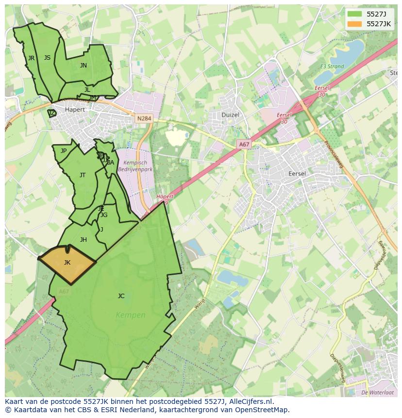 Afbeelding van het postcodegebied 5527 JK op de kaart.