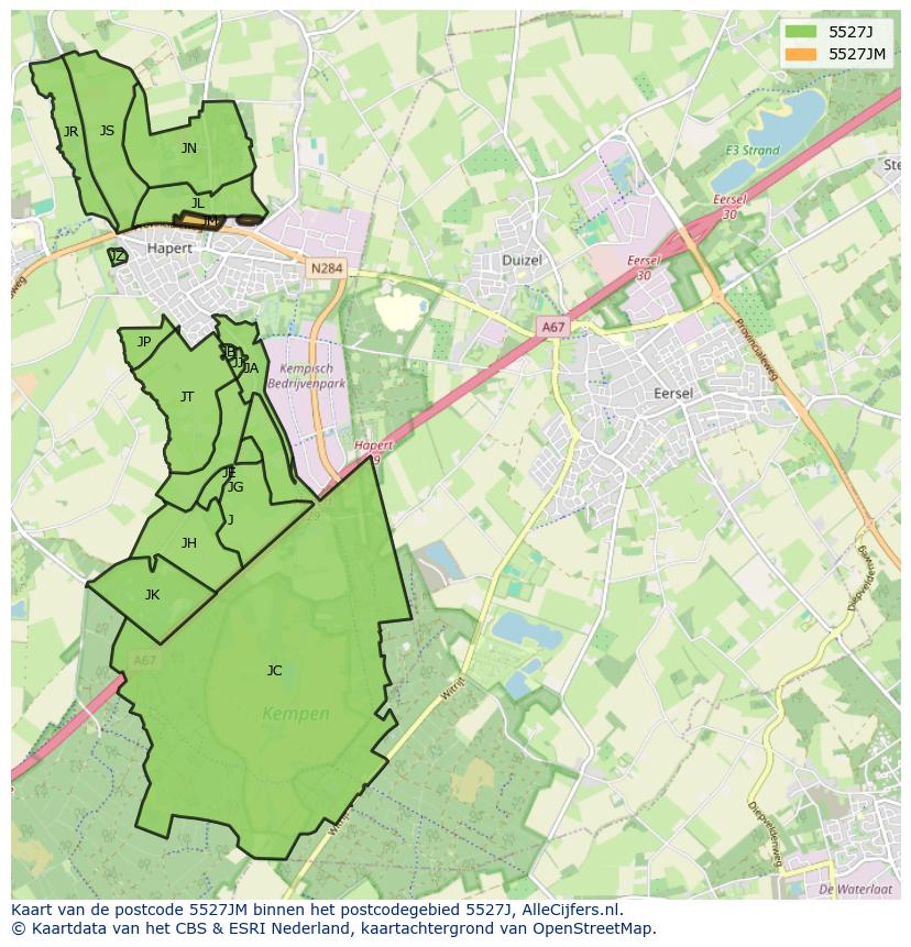Afbeelding van het postcodegebied 5527 JM op de kaart.