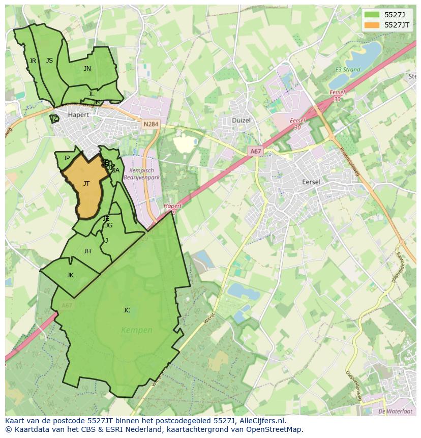 Afbeelding van het postcodegebied 5527 JT op de kaart.