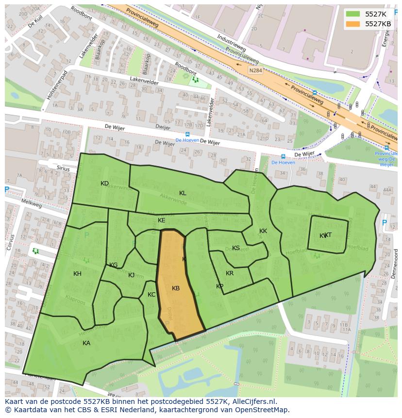 Afbeelding van het postcodegebied 5527 KB op de kaart.