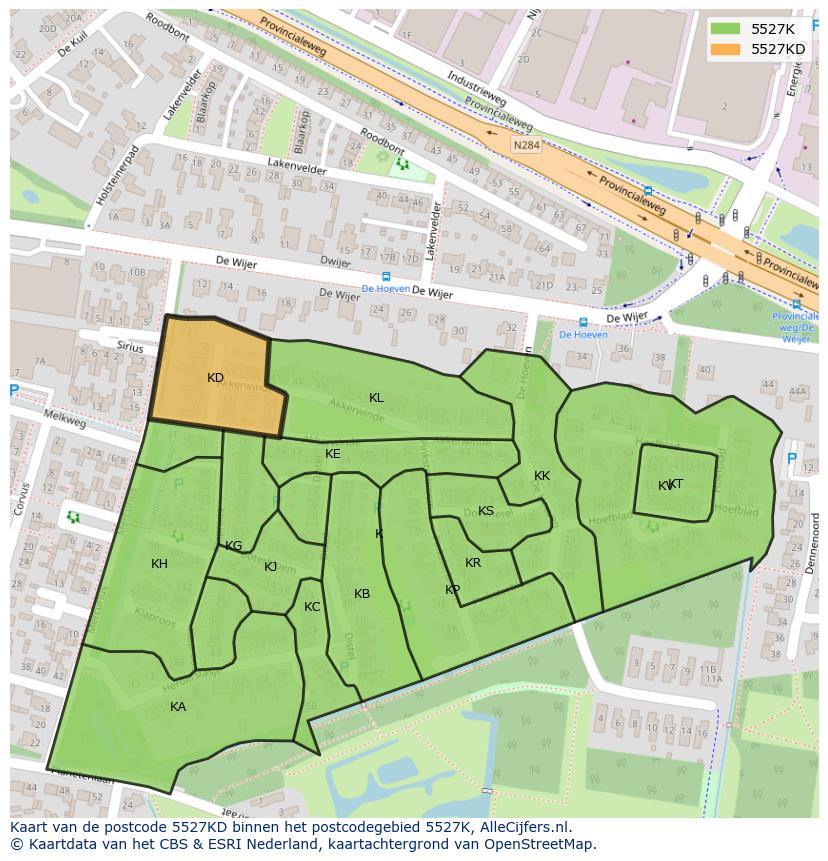 Afbeelding van het postcodegebied 5527 KD op de kaart.