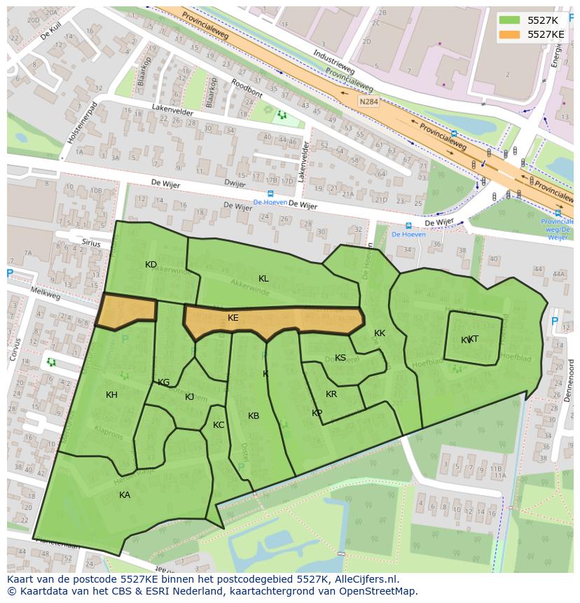 Afbeelding van het postcodegebied 5527 KE op de kaart.
