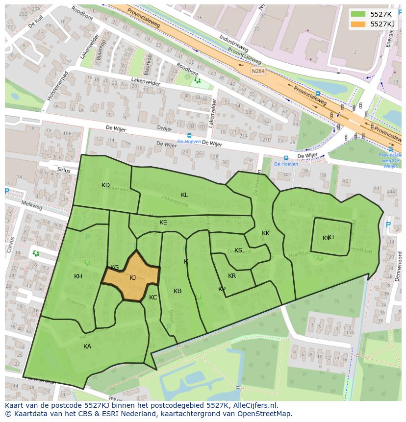 Afbeelding van het postcodegebied 5527 KJ op de kaart.
