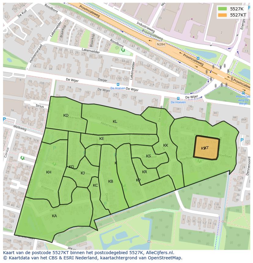 Afbeelding van het postcodegebied 5527 KT op de kaart.