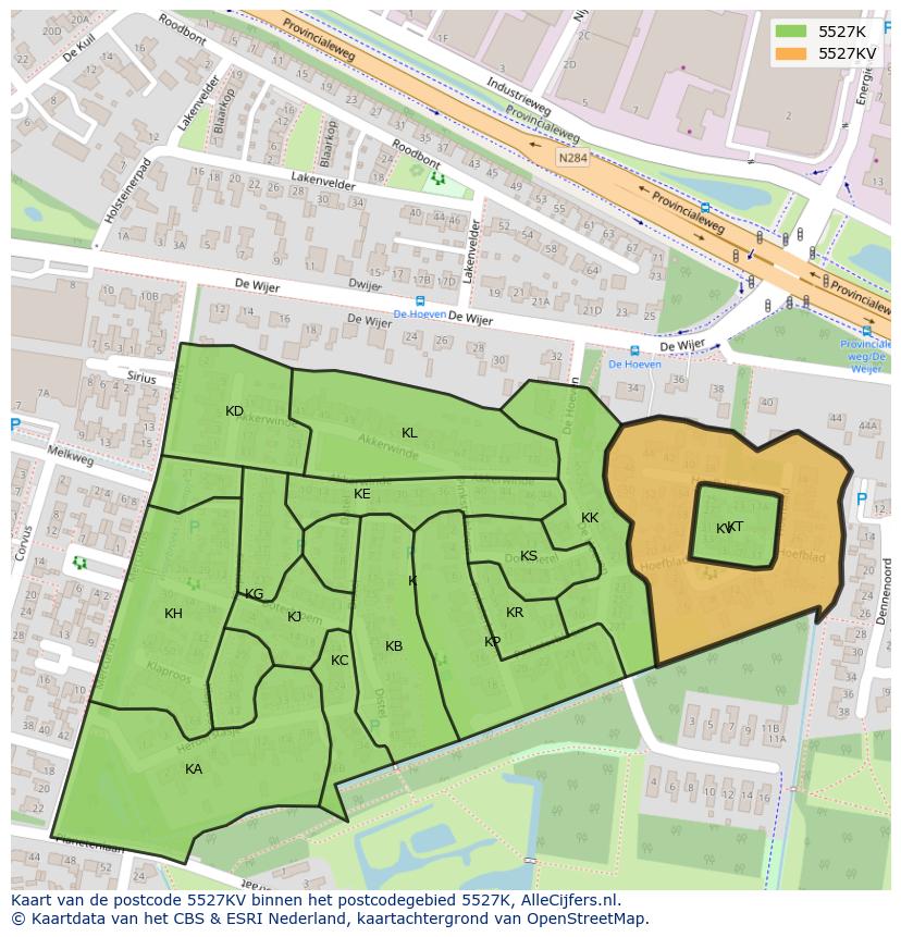 Afbeelding van het postcodegebied 5527 KV op de kaart.