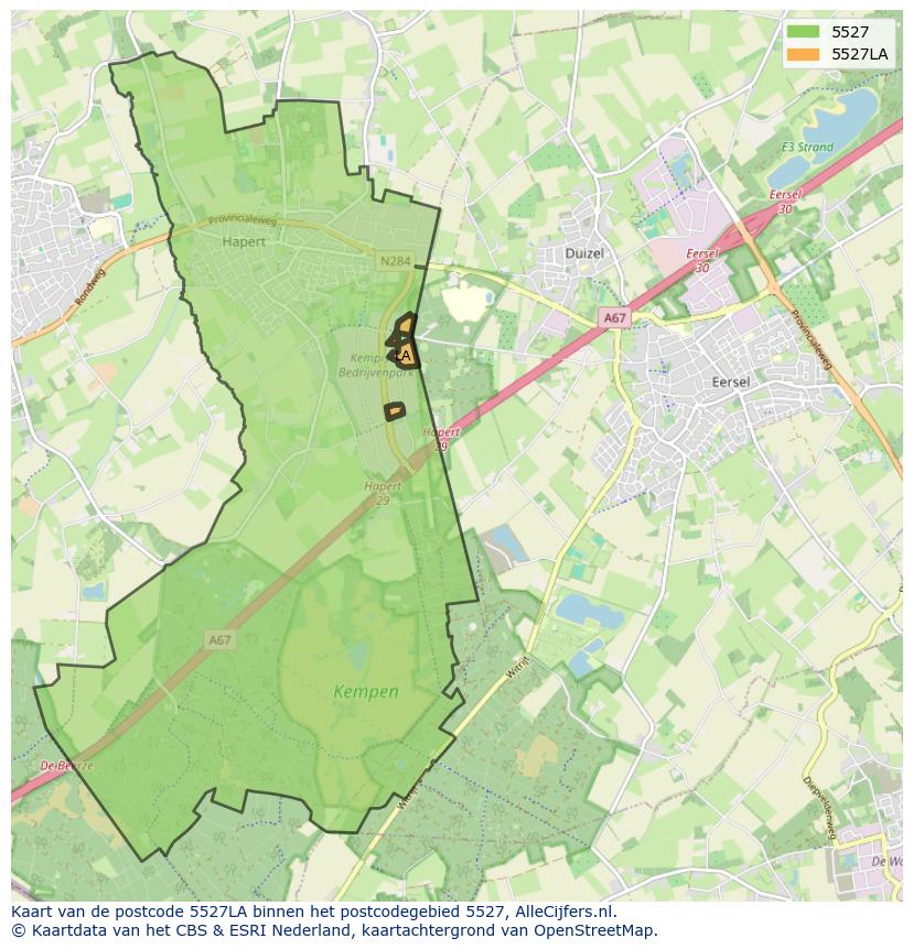 Afbeelding van het postcodegebied 5527 LA op de kaart.
